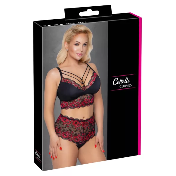 Cottelli Curvies - conjunto de lencería floral de encaje (negro)