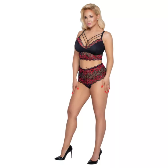 Cottelli Curvies - conjunto de lencería floral de encaje (negro) - 2XL