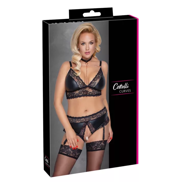 Cottelli Curves - conjunto de lencería efecto brillante - negro