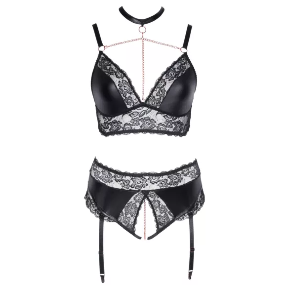 Cottelli Curves - conjunto de lencería efecto brillante - negro - 2XL