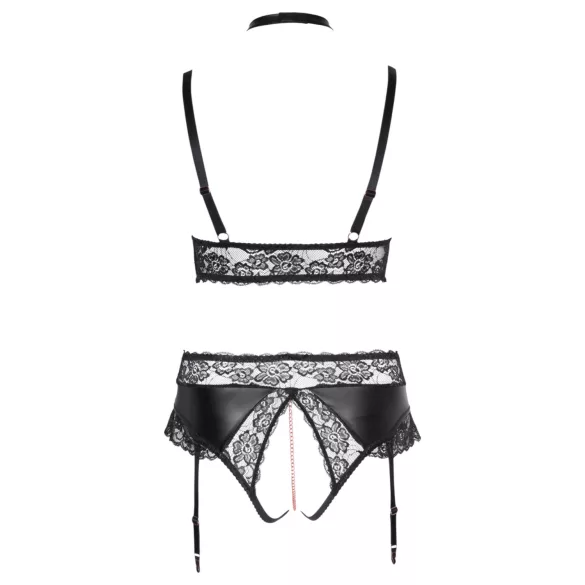 Cottelli Curves - conjunto de lencería efecto brillante - negro - 2XL