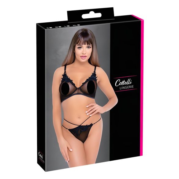 Cottelli - Conjunto de sujetador transparente y encaje (negro)