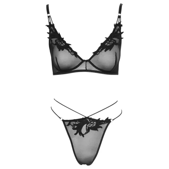 Cottelli - conjunto de sujetador transparente y encaje (negro)