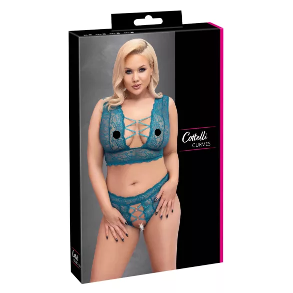 Cottelli Curves - conjunto de lencería de encaje con cordones (azul) - 2XL