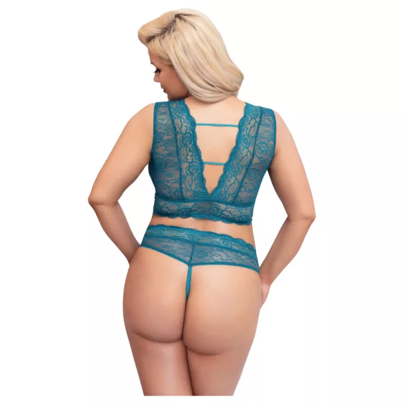 Cottelli Curves - conjunto de lencería de encaje con cordones (azul) - 2XL
