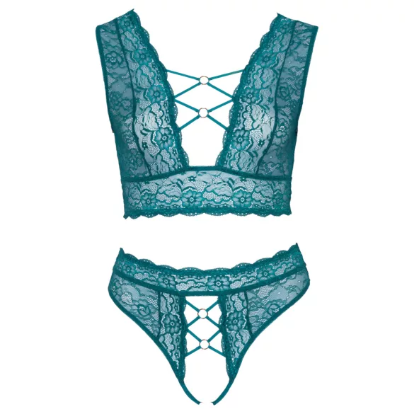 Cottelli Curves - conjunto de lencería de encaje con cordones (azul) - 2XL