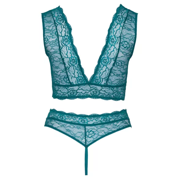 Cottelli Curves - conjunto de lencería de encaje con cordones (azul) - 2XL