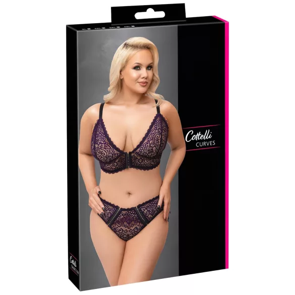 Cottelli Plus Size - juego de sujetador transparente con diseño (lila)