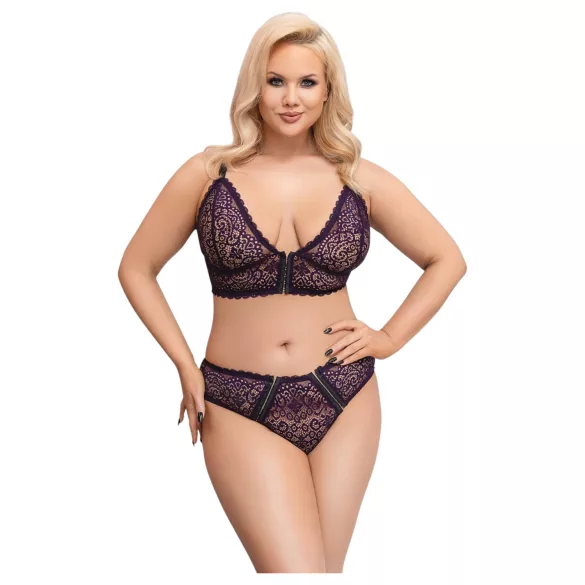 Cottelli Plus Size - juego de sujetador transparente con diseño (lila)