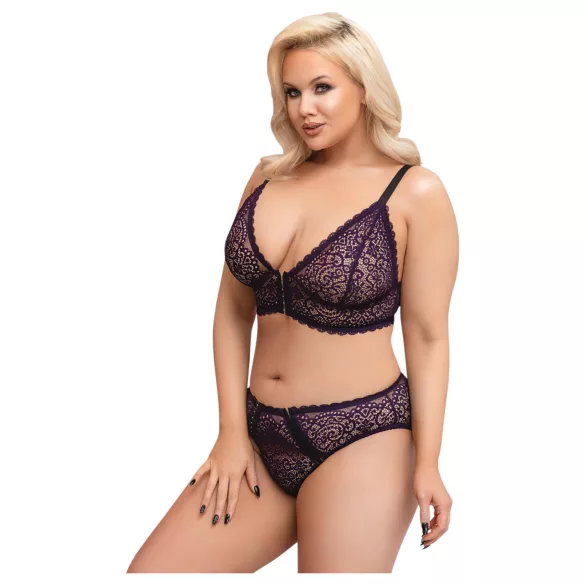 Cottelli Plus Size - juego de sujetador transparente con diseño (lila) - 2XL