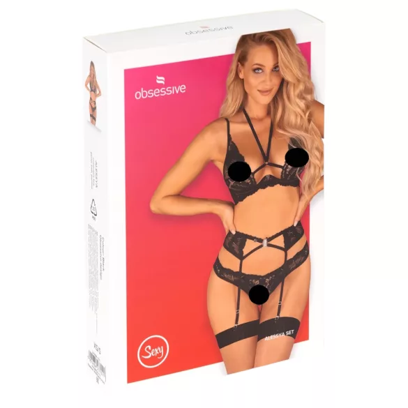 Obsessive Alessya - Conjunto de lencería de encaje (negro) - M/L