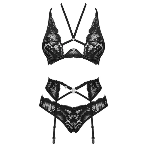 Obsessive Alessya - Conjunto de lencería de encaje (negro) - M/L