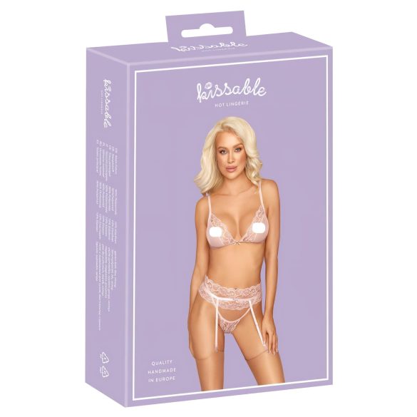Beso Tentador - Conjunto Lencería de Encaje Rosa - L/XL