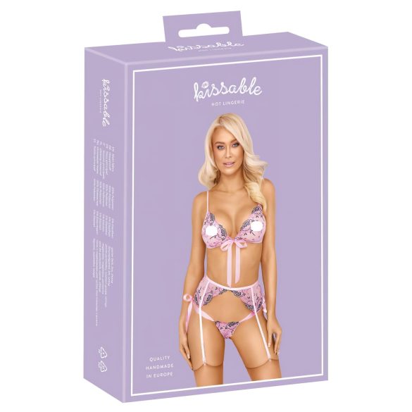 Beso - Conjunto lencería bordado en rosa (pink)