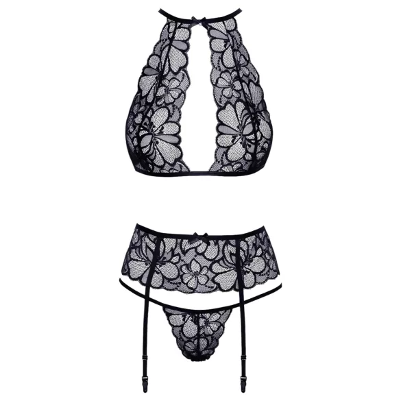 Beso tentador: Set de sujetador de encaje halter (negro)