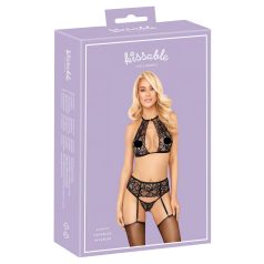   Beso tentador: Set de sujetador de encaje halter (negro) - L/XL