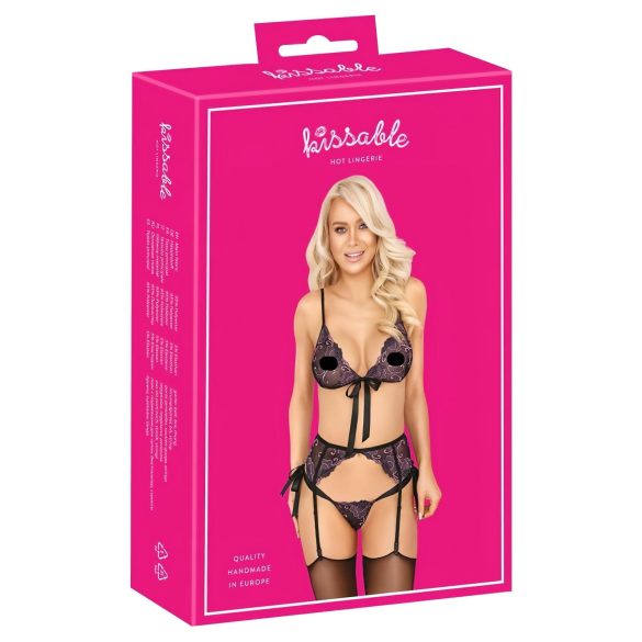 Besable - conjunto de sujetador bordado rosa-lila (negro) - L/XL