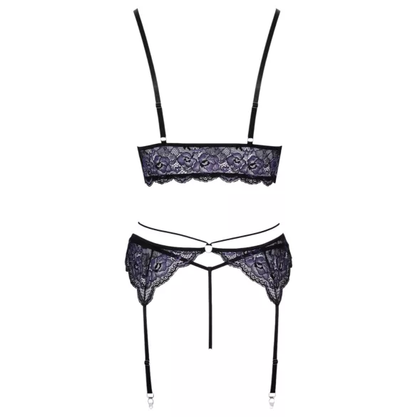 Cottelli - Conjunto de lencería encaje 3 piezas (negro-violeta)