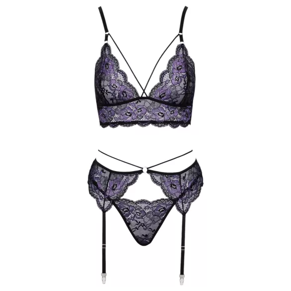 Cottelli - Conjunto de lencería encaje 3 piezas (negro-violeta) - L