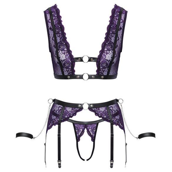 Cottelli Bondage - conjunto de lencería y esposas (negro-morado) - M