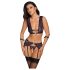 Cottelli Bondage - Set lencería y esposas (negro-morado) - XL