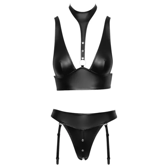 Cottelli Bondage - brillante conjunto de sujetador con esposas (negro)