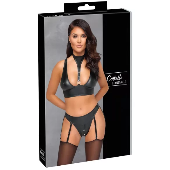Cottelli Bondage - brillante conjunto de sujetador con esposas (negro) - M