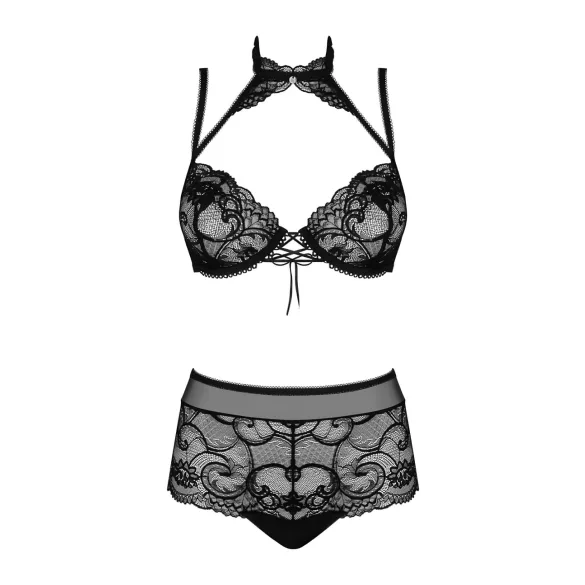 Obsessive Elizenes - conjunto de sujetador estampado y transparente (negro)