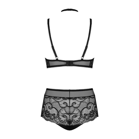 Obsessive Elizenes - conjunto de sujetador estampado y transparente (negro) - L/XL
