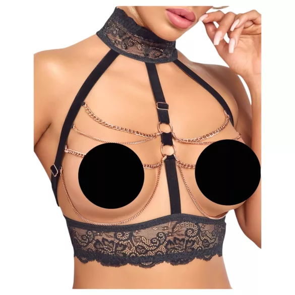 Abierta Fina - conjunto lencería abierta con cadenas - negro