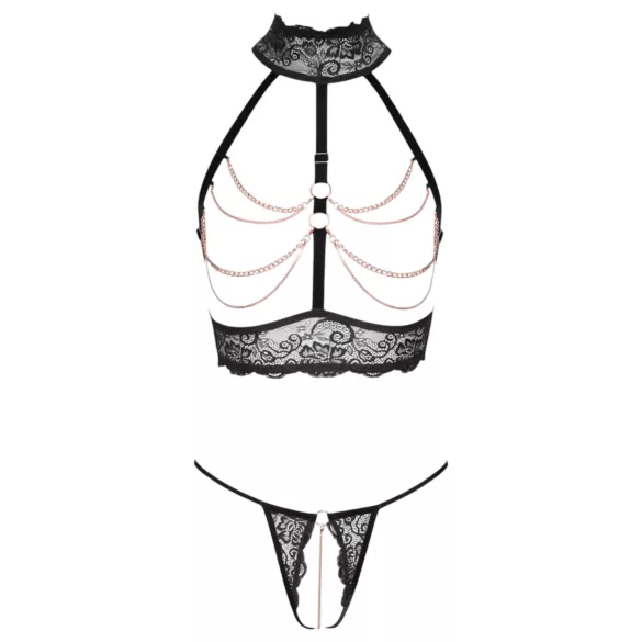 Abierta Fina - conjunto lencería abierta con cadenas - negro