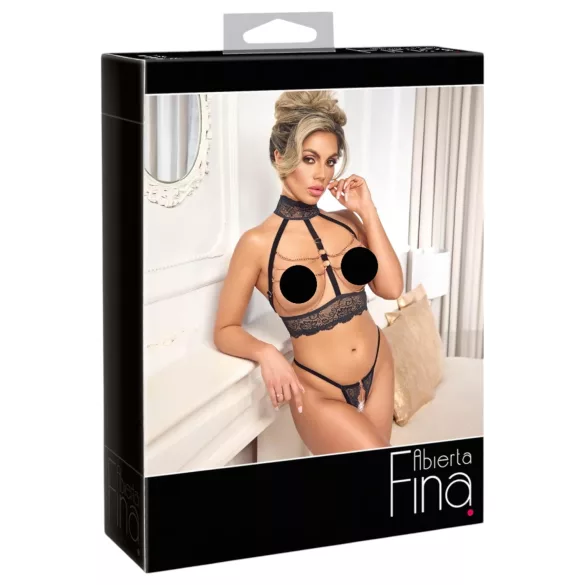 Abierta Fina - conjunto lencería abierta con cadenas - negro