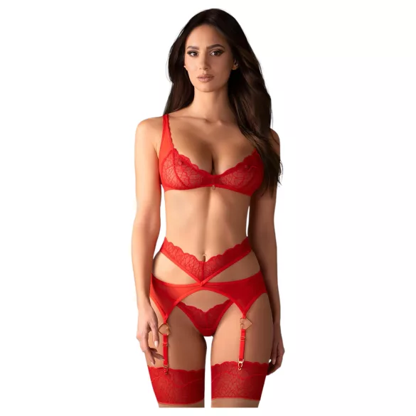 Obsessive Cupid Desir - conjunto lencería encaje - rojo - L/XL