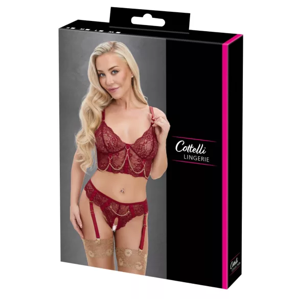 Cottelli - conjunto de dos piezas con liguero de encaje (rojo)