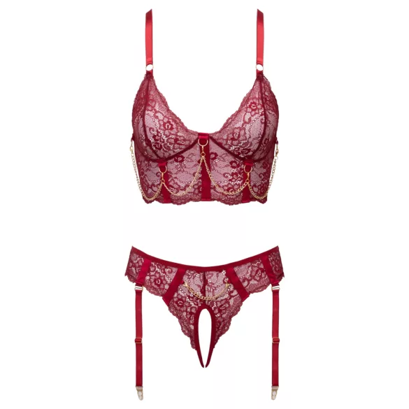 Cottelli - conjunto de dos piezas con liguero de encaje (rojo)