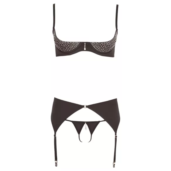 Set de Lencería Brillante con Piedras (Negro)