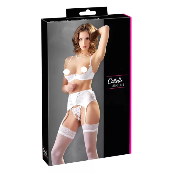 Cottelli - conjunto lencería sujetador abierto encaje cordones blanco - 80B/M