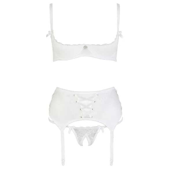Cottelli - conjunto lencería sujetador abierto encaje cordones blanco - 80B/M