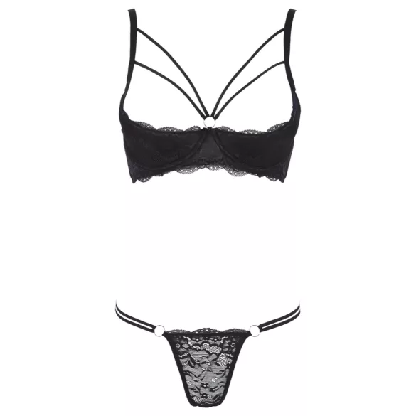 Cottelli - sujetador abierto con tirantes y anillo - tanga - negro - 80B/M