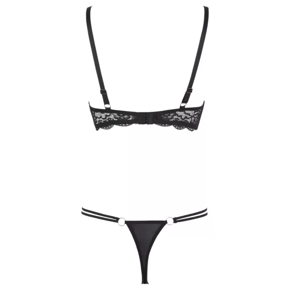 Cottelli - sujetador abierto con tirantes y anillo - tanga - negro - 80B/M