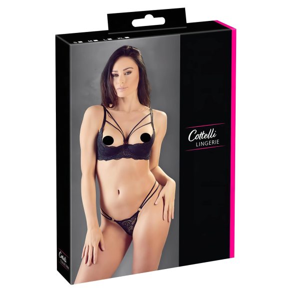 Cottelli - Sujetador anillos con tanga (negro) - 85C/L