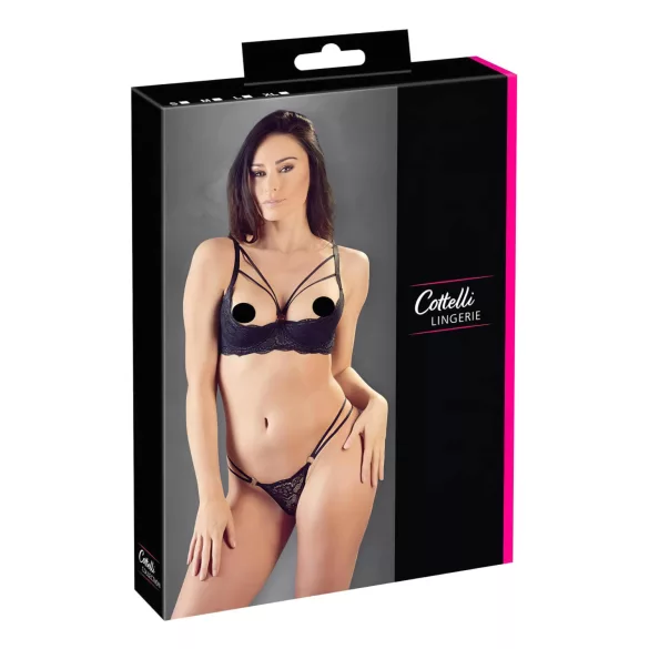 Cottelli - sujetador abierto con tirantes y anillo - tanga - negro - 85C/L