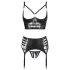 Abierta Fina - conjunto lencería encaje con tirantes brillantes - negro