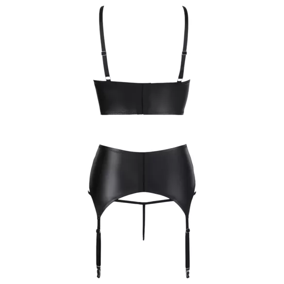 Abierta Fina - conjunto lencería encaje con tirantes brillantes - negro