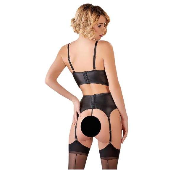 Abierta Fina - conjunto lencería encaje con tirantes brillantes - negro - 80B/M