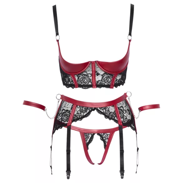 Cottelli Bondage - conjunto lencería bondage - encaje mate - rojo