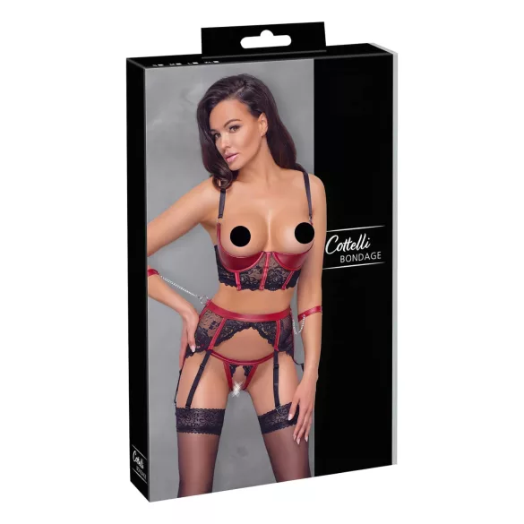 Cottelli Bondage - conjunto lencería bondage - encaje mate - rojo - M