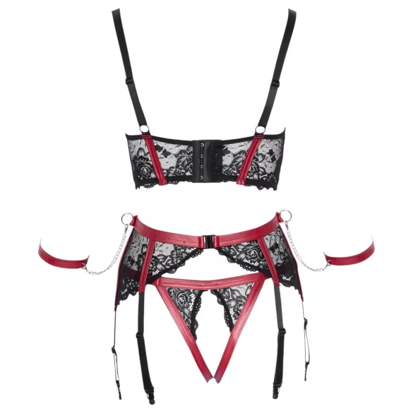 Cottelli Bondage - conjunto lencería bondage - encaje mate - rojo - M