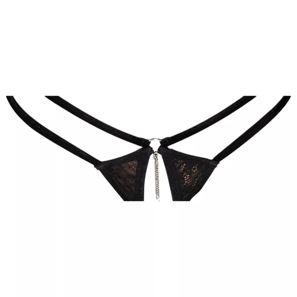 Abierta Fina - conjunto lencería abierto - tanga y corsé - negro - M