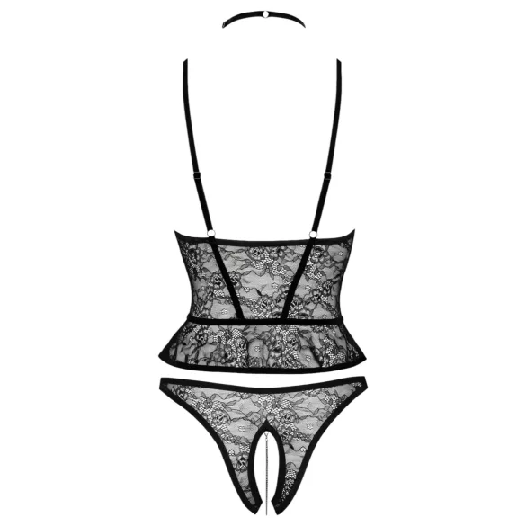 Abierta Fina - conjunto lencería abierto - tanga y corsé - negro - M